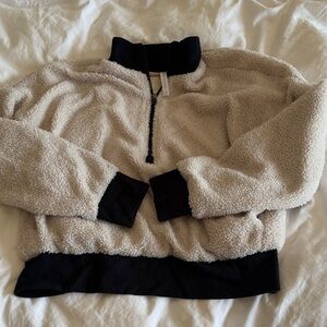 Fabletics Cream Sherpa Half-Zip Turtleneck with Black Trim